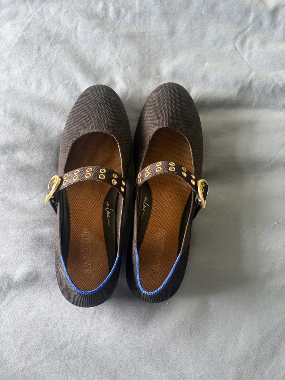 Rothy's Black Mary Jane Flats with Gold Buckle - Picture 2 of 4